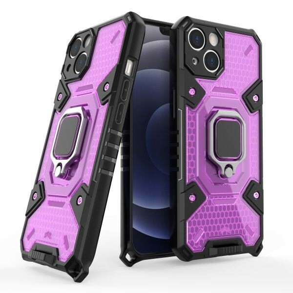 A 紫 iPhone 13 mini 指リング付き ケース 衝撃吸収 カバー アイフォーン Apple 本体 保護 超頑丈 保護 丈夫 米軍 耐衝撃 スタンド