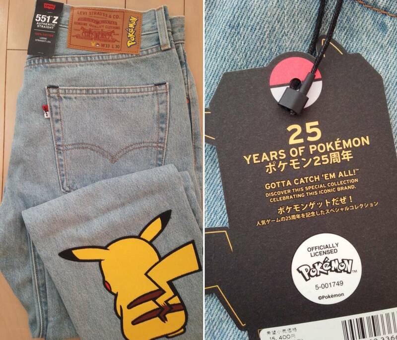 【新品】リーバイス 551Z W33 ポケモン コラボ 25周年記念 levi's × Pokemon ピカチュウ 刺繍 247670007 24767-0007