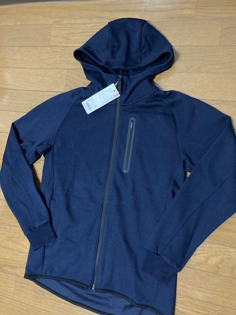 新品 タグ付 ユニクロ フルジップパーカー 綿 ドライ ストレッチ スウェット パーカ NAVY S サイズ ネイビー 綿混紡タイプ