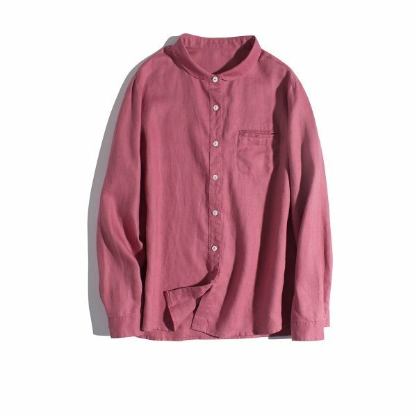yh c1上着2207 ワイシャツ Mサイズ ピンク 麻100％ リネン ゆったりとした 通気性抜群