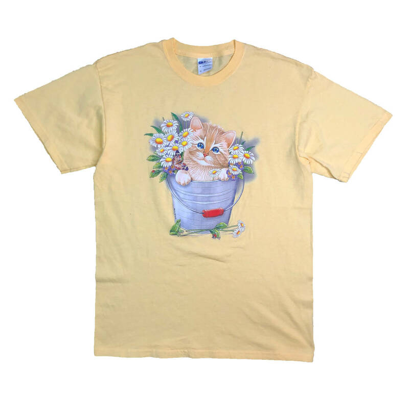 USA 古着 00S ヴィンテージ ギルダン 子猫 ネコ ファニー アニマル Tシャツ メンズM イエロー GILDAN BA1732