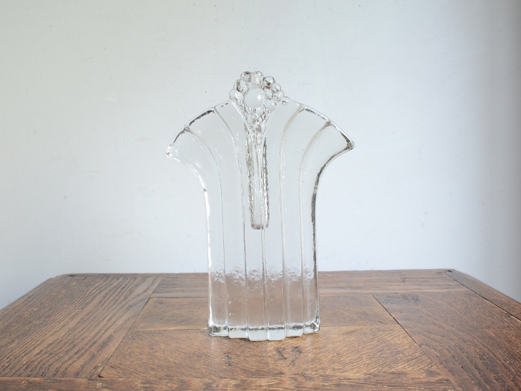 アンティーク花器 オブジェ ヴィンテージ デザイン ガラス器 フラワーベース 花瓶 一輪挿し(H16.5cm)