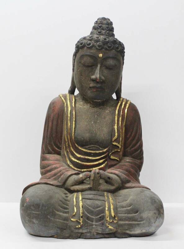 時代物 数寄者放出 仏教美術 木造 釈迦如来像 高44cm 重5kg 木彫仏像 古仏