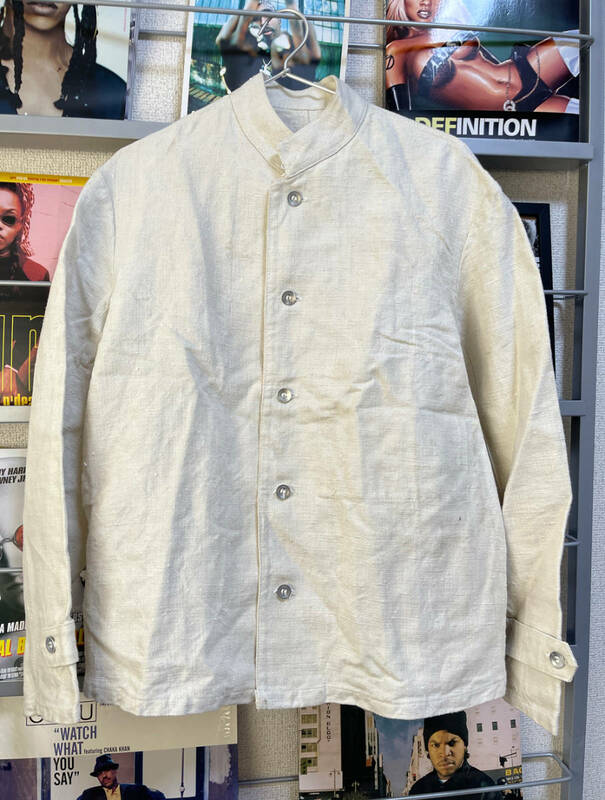 激レアデッド スウェーデン軍 リネン ホスピタルジャケット ビンテージ ミリタリー スタンドカラー シャツ ホワイト