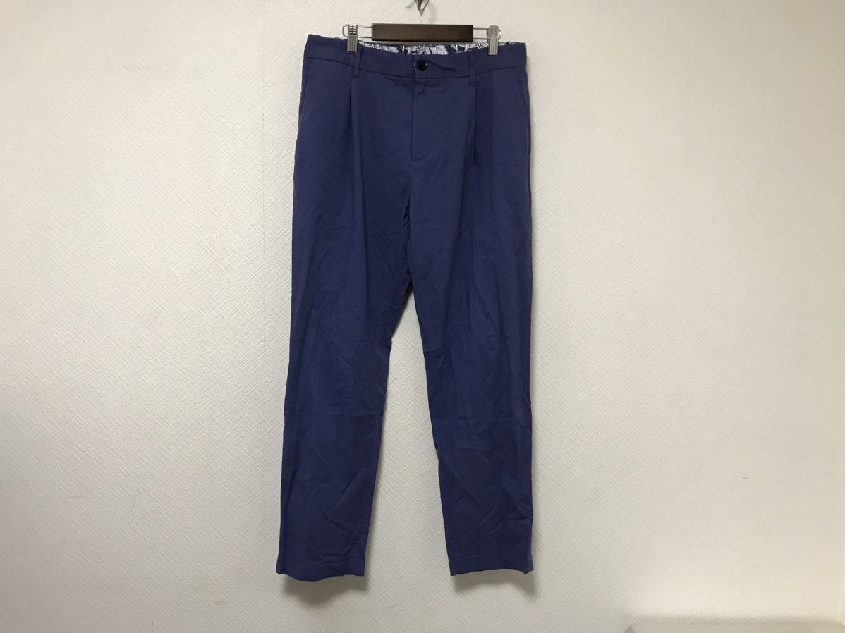 本物アバハウスエクリュABAHOUSE ecruレーヨンリネン麻ストレッチイージースラックスパンツスーツビジネスアメカジサーフメンズL青ブルー48