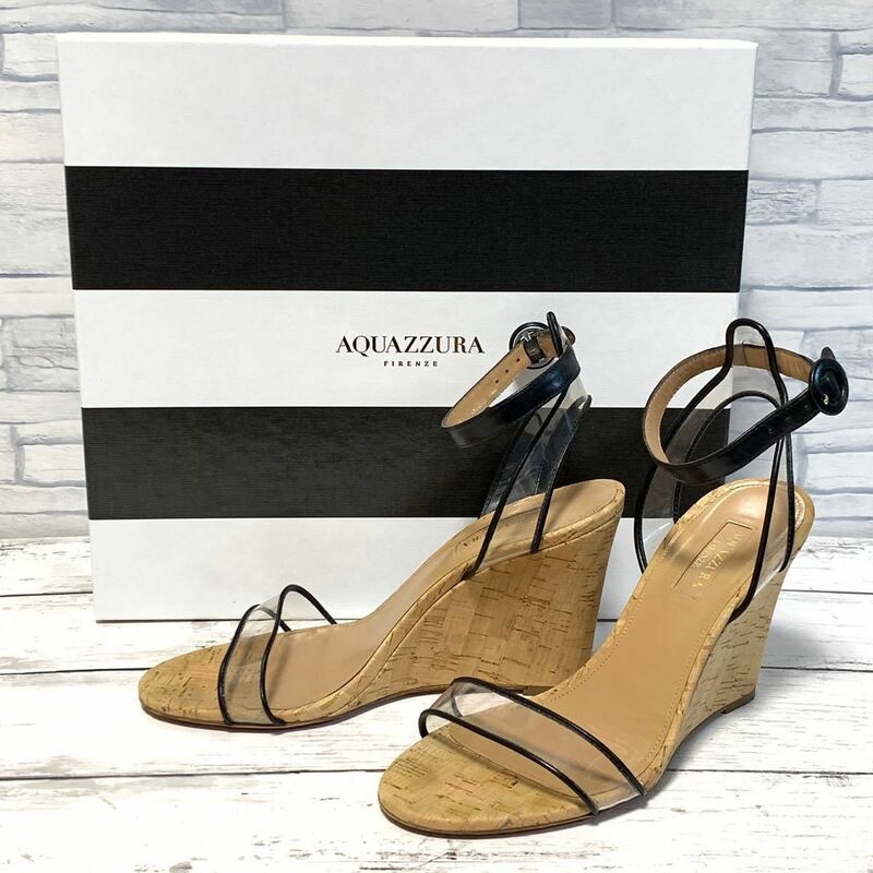 R3761bh イタリア製【Aquazzura アクアズーラ】36 1/2(23.5cm位)ストラップサンダル ウェッジソール 茶 ブラウン レディース