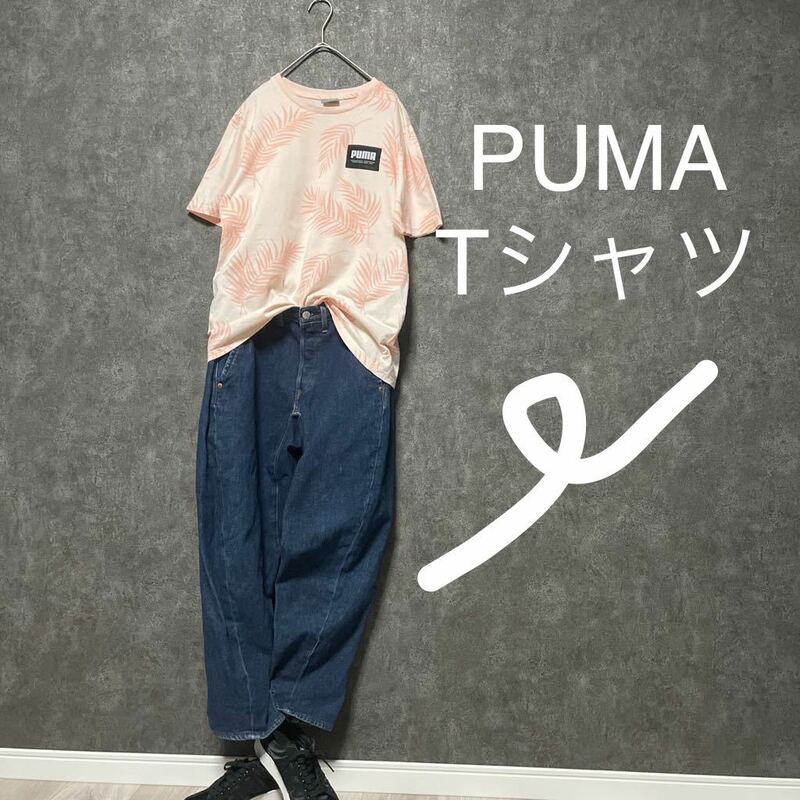 PUMA プーマ Tシャツ　ボタニカル　リーフ ピンク　サイズM