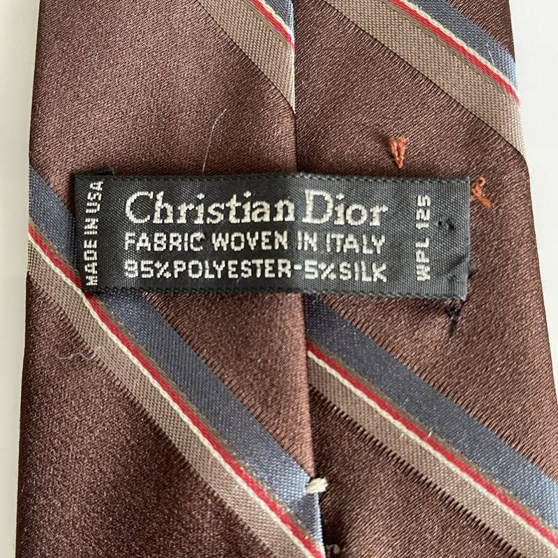 Christian Dior(クリスチャンディオール) ブラウンストライプロゴネクタイ