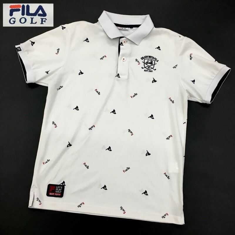 FIRA GOLF フィラ ゴルフウェア スポーツウェア 半袖ポロシャツ 総柄 プリント ロゴ刺繍 メンズ サイズM
