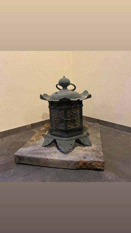 GM5YM⑦ 素晴らしい 江戸期古銅の吊り灯籠②吊り灯篭　仏具　仏教美術　庭園