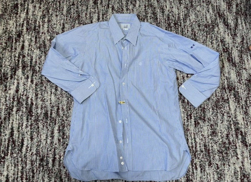 ダンヒル dunhill ★Yシャツ ワイシャツ 長袖 日本製 Msaizu ブルー 水色 ストライプ 綿100％