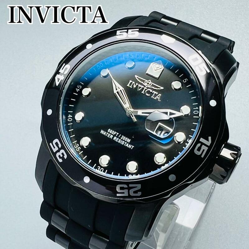 インビクタ 腕時計 メンズ Pro Diver プロダイバー ブラック 新品 クォーツ ケース直径48mm おしゃれ 黒 高級ブランド 200m防水