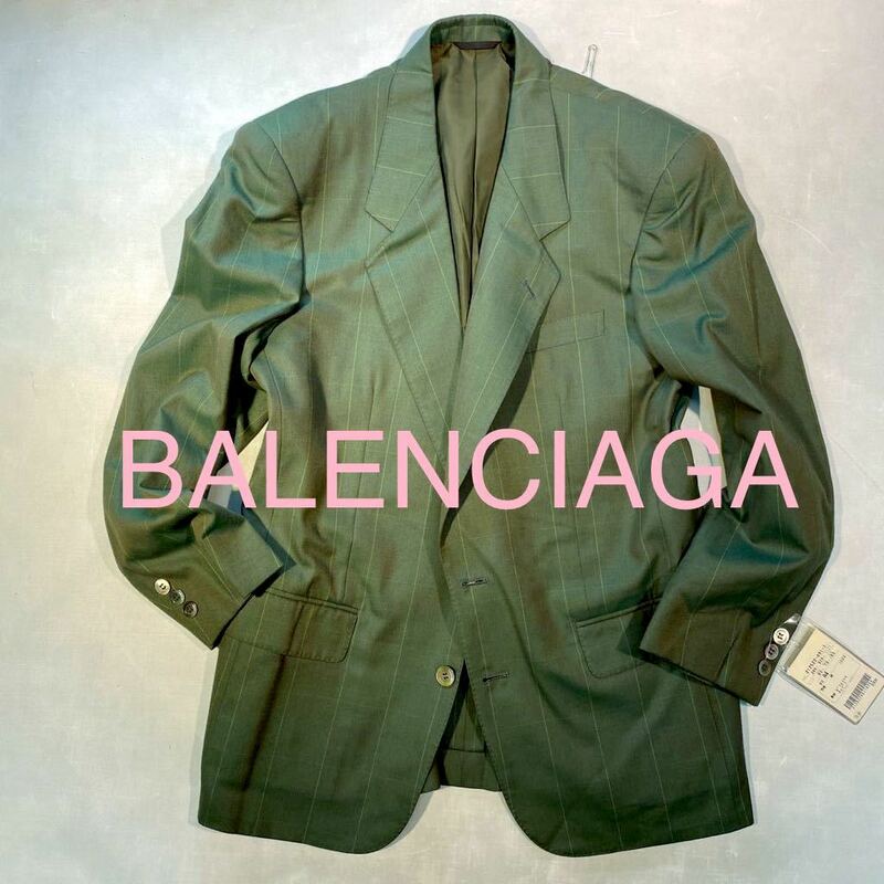 新品タグ付き幻のBALENCIAGA Paris2つボタンテーラードジャケットサイズA4アイビーグリーン系玉虫オーロラ生地ウインドペーン柄日本製綿100