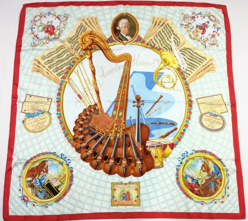 HERMES エルメス カレ90 Wolfgang Amadeus Mozart モーツァルトへの賛歌 スカーフ シルク バイオリン カレ 1-32