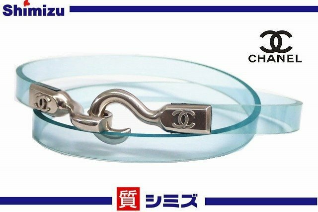 【CHANEL】良品 シャネル ココマーク 00 C ベルト クリアブルー×シルバー 小物◆質屋出品