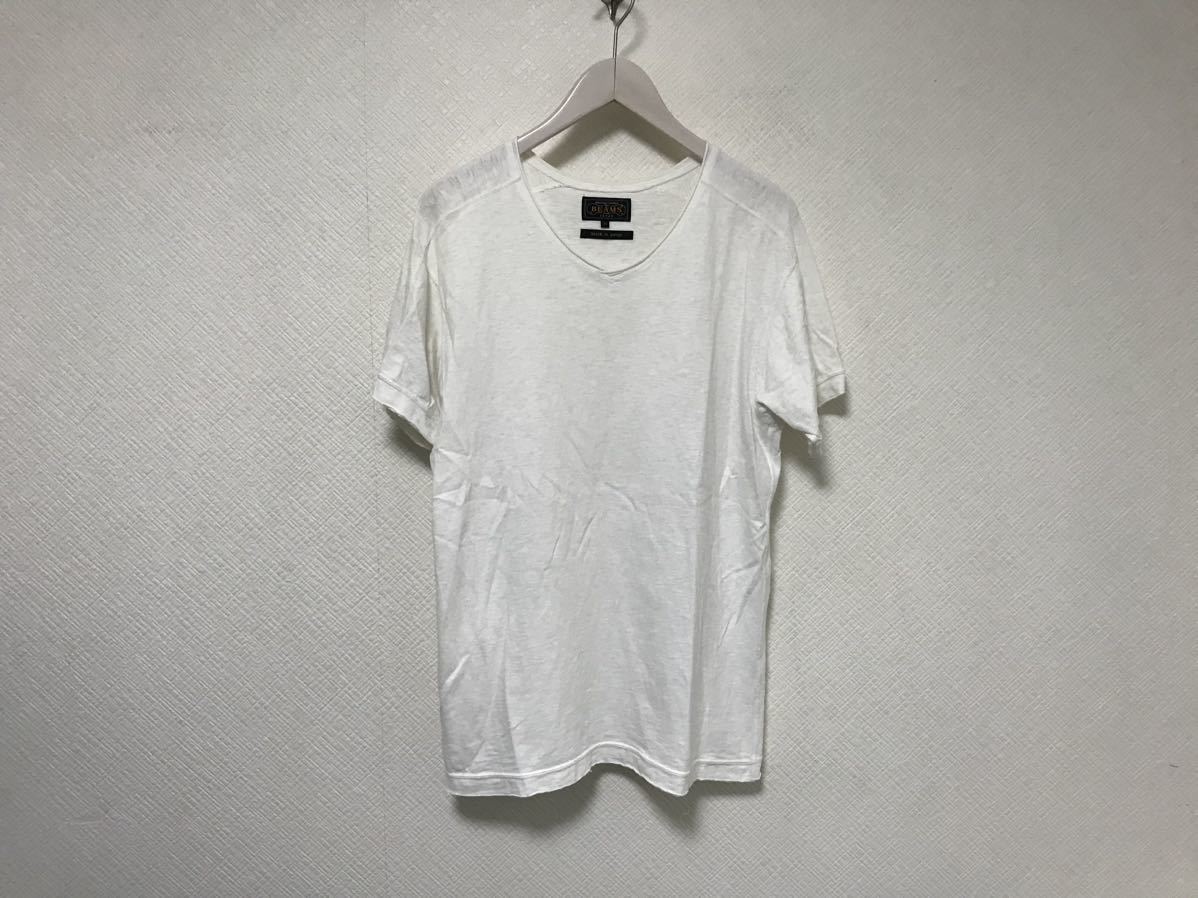 本物ビームスプラスBEAMS＋PLUSコットンVネック半袖Tシャツメンズアメカジサーフミリタリービジネススーツ白ホワイトM日本製