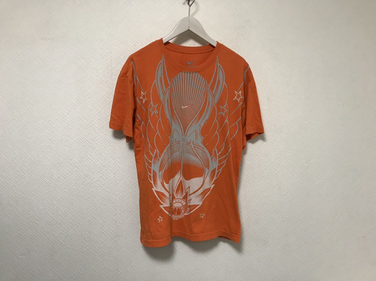 本物ナイキNIKEコットンロゴ刺繍プリント半袖Tシャツメンズアメカジサーフミリタリースポーツオレンジホンジュラス製ヴィンテージ