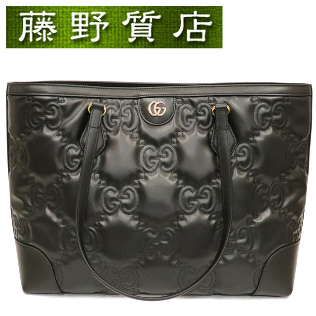 （未使用品）グッチ GUCCI GGマトラッセ トートバッグ ミディアム ショルダー 631685 黒 ブラック レザー ゴールド金具 8010