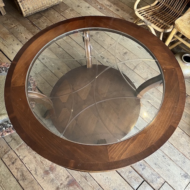 ヴィンテージ テーブル ちゃぶ台 木製 ミッドセンチュリー 北欧 ウッド ガラス