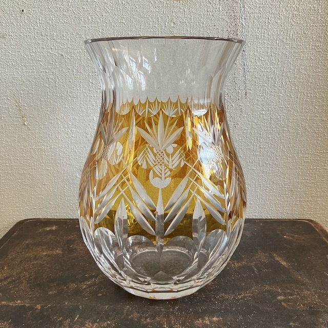 クリスタルガラス 花瓶 切子 カットガラス オールド 骨董 ヴィンテージ 古道具