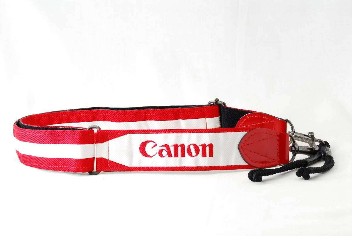 ☆Canon キヤノン 紅白 赤色×白色 カメラ ストラップ アジャスター フック式 年代物 フィルム レア ショルダー ネック EOS Camera strap☆