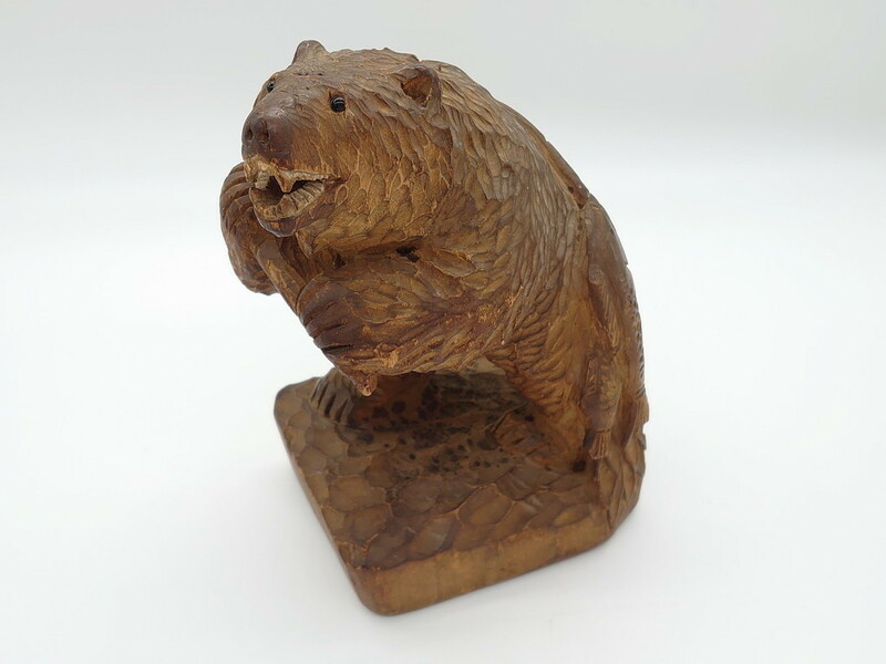 R-063132　銘無し　木彫りの熊(くま、クマ、木彫、置物、ディスプレイ)(R-063132)