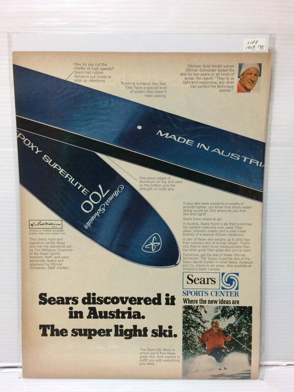 1969年12月5日号LIFE誌広告切り抜き【SEARS シアーズ/アパレルブランド】アメリカ買い付け品used60sインテリア スキー用具