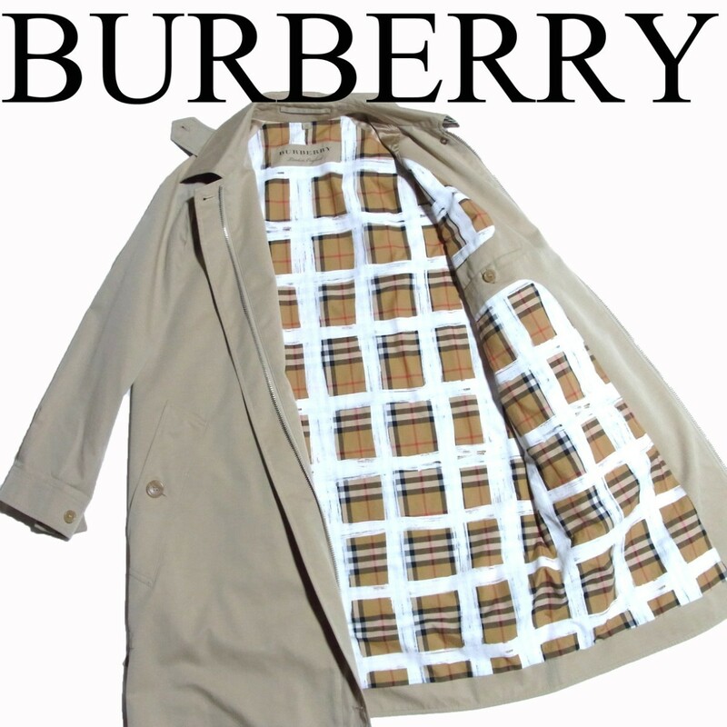 バーバリー ロンドン イングランド 裏地 落書き ペンキ ノバチェック ステンカラー ジップ コート ベージュ BURBERRY LONDON ENGLAND