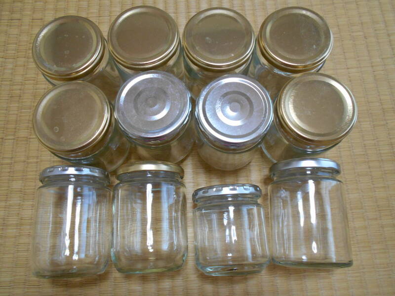 ジャム ピクルス 保存 ガラス 容器 空き瓶 2種 12個 フタ 金色 銀色 大 小 ビン 空瓶 瓶 スパイス プリン はちみつ 蜂蜜