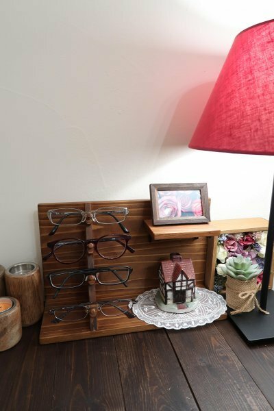 メガネ 置き 展示 ラック アンティーク ディスプレイ スタンド 眼鏡 ウォールシェルフ ハンドメイド ケース ビンテージ 収納 木製 18pine