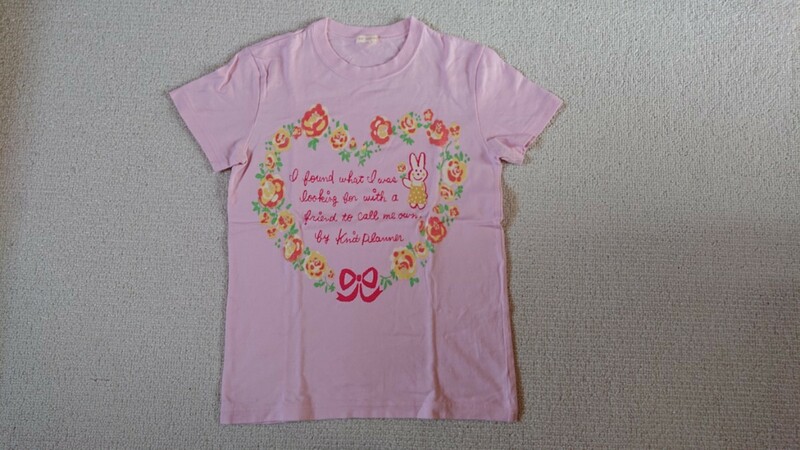 KP ピンク、ラメ、小花半袖Tシャツ 日本製