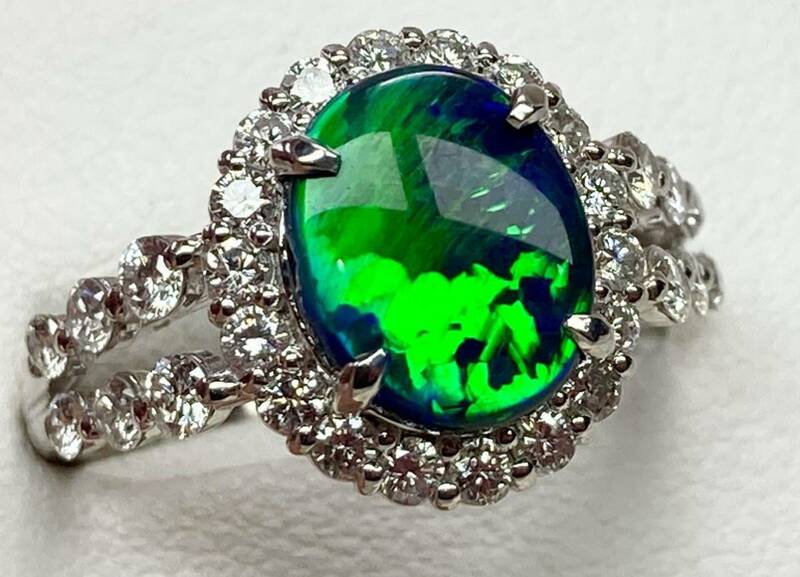 ◆綺麗◆ 天然ブラックオパール 1.20ct ダイヤモンド 高級リング D0.72ct/Pt900 black opal ring◆