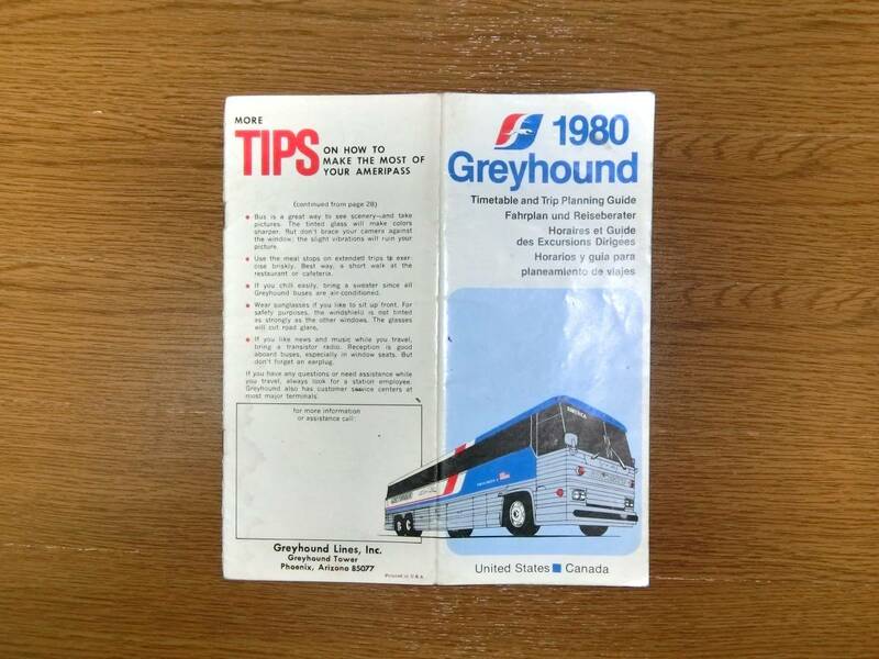 ◇長期保管品◇　グレイハウンド・バス／時刻表・旅程案内　1980年　Greyhound-Timetable & Trip Planning Guide-