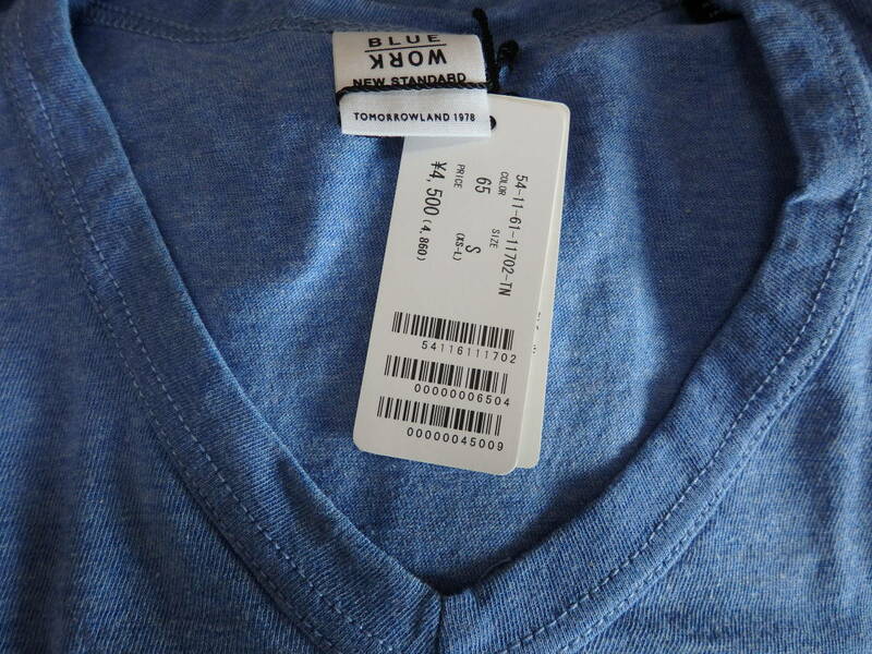 新品 TOMORROWLAND/Blue Work (メンズ トゥモローランド) 　ウォッシュドコットン VネックTシャツ ブルー（65）S