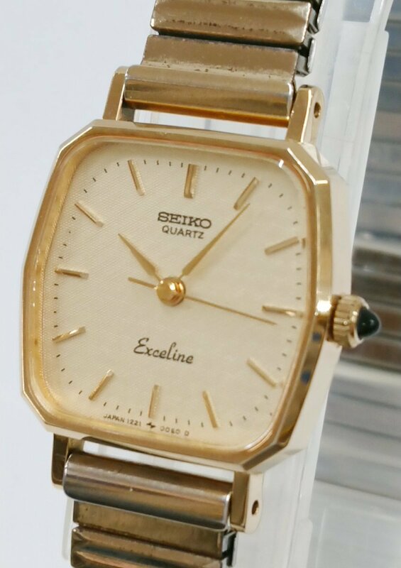 稼働品!! SEIKO/セイコー Exceline/エクセリーヌ 1221-5010 クォーツ フォーマル 社外品バンド レディース 婦人用 USED品＊