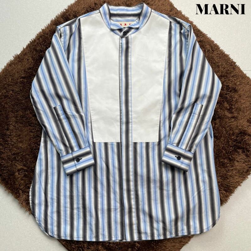 【美品】MARNI マルニ ストライプ 切替 オーバーサイズ シャツ 36 21年アイテム