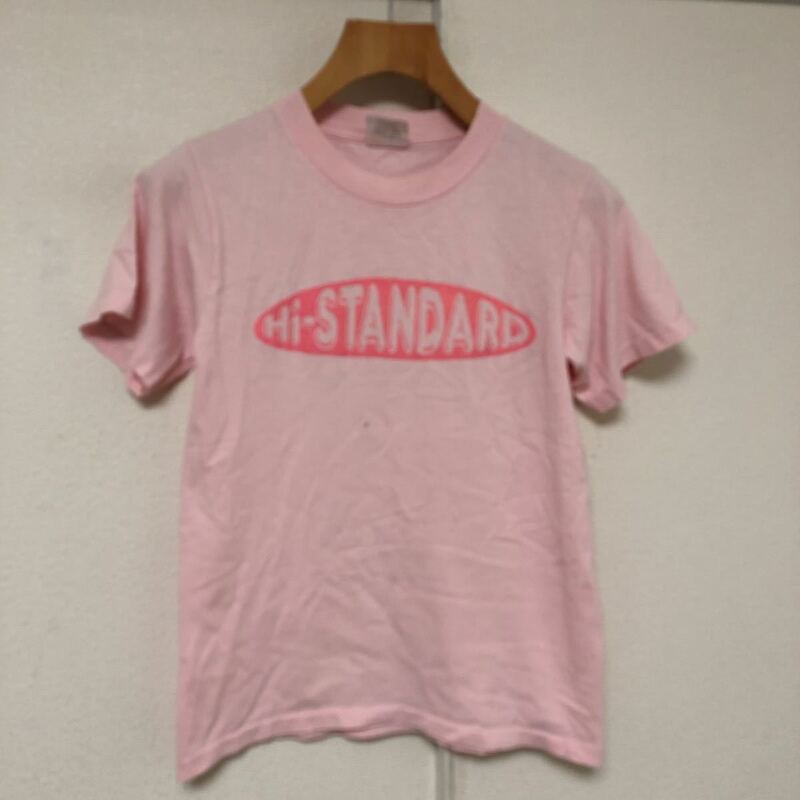 USA製ビンテージ90s Hi-STANDARDハイスタンダード　ロックTシャツ バンドTシャツ メロコアTシャツSピンク　袖裾シングルステッチ