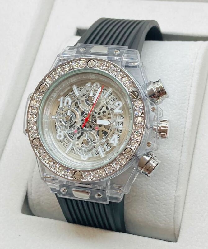 ゴールデンウィーク激安セール　メンズ腕時計 ジルコニア　スケルトン腕時計　防水腕時計　カレンダー　クロノグラフ　ベルトX1986
