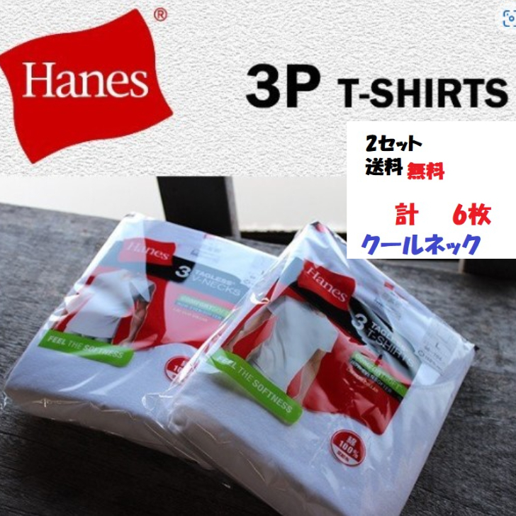 新品送料無料[ヘインズ] Tシャツ(6枚組) 綿100% 丸首 半袖 クルーネックTシャツ サイズL　6枚