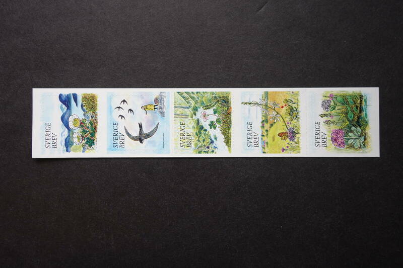 外国切手：スウェーデン切手 「貴重な自然」 5種連刷 未使用