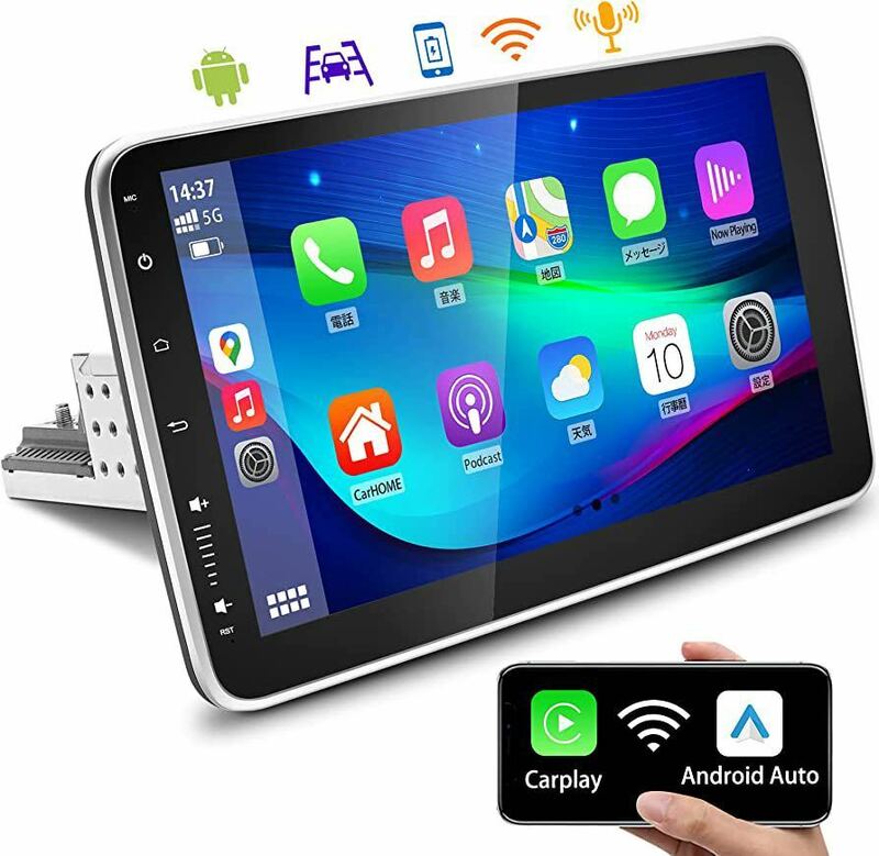 カスワー 1DIN 10インチ 1280x720 アンドロイドカーナビ Android12.0 カーオーディオ Bluetooth 有線・無線ミラーリング/Apple Carplay