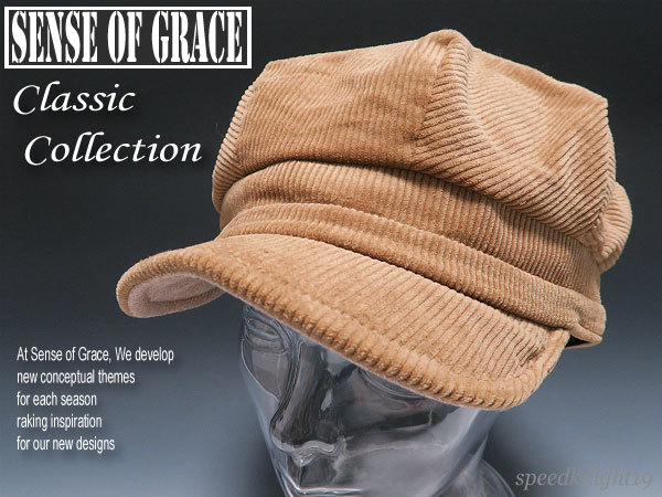 grace★レイルロードワークキャップ【BE】新品 サイズ調節可能 男女兼用 UV90%CUT コーデュロイ 綿 センスオブグレース