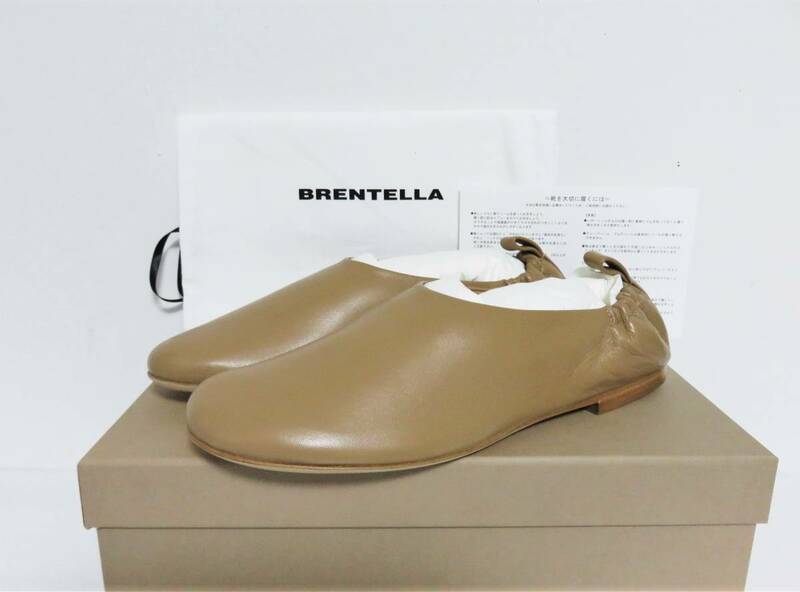 送料無料 定価3.9万 新品 BRENTELLA SOPHIA 37 ベージュ イタリア製 ブレンテッラ レザー スリッポン パンプス フラットシューズ