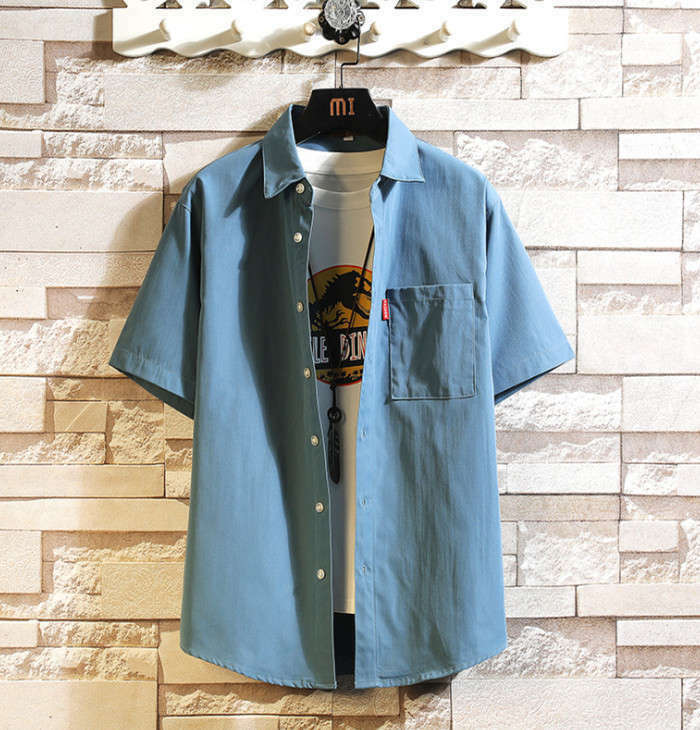 シャツ 半袖シャツ メンズ 無地 カジュアルシャツ 軽量 トップス 大きいサイズ 春夏服 通気性 涼しい ファッション mc0526 ブルー XL