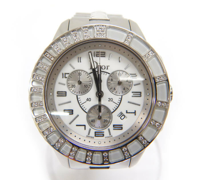 ChristianDior クリスチャンディオール CD114311-V 腕時計 FB2424 クリスタル ダイヤベゼル クロノグラフ クォーツ ホワイト×シルバー
