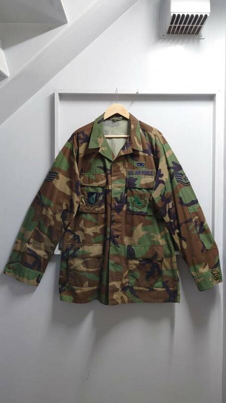 90’s 米軍実物 US AIR FORCE コットン ナイロン BDU コンバット ジャケット ウッドランドカモ LARGE X-LONG 迷彩 US ARMY アメリカ軍