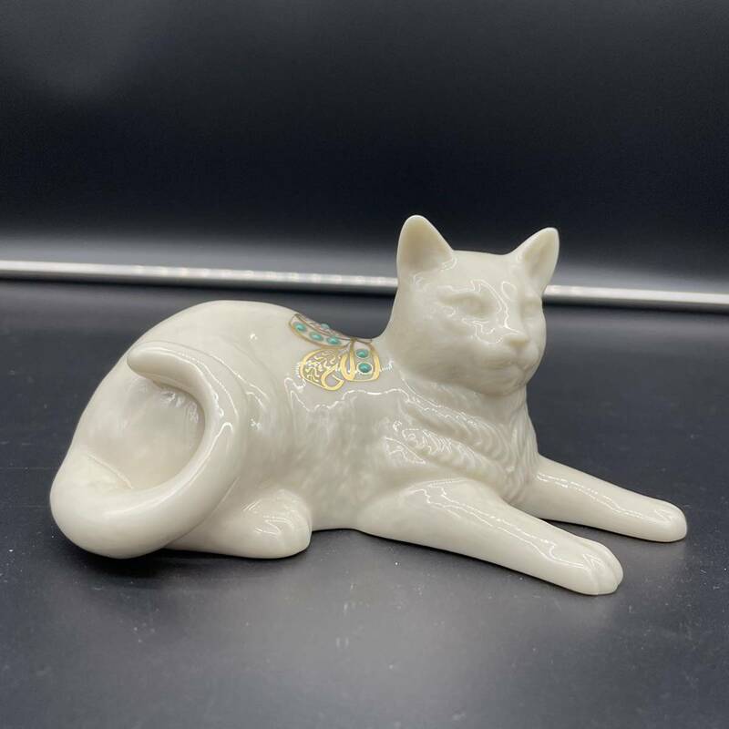 【レア】レノックス LENOX 白い猫 置物 ヴィンテージ ターコイズブルー ネコ 猫 陶器 ホワイト アメリカ製 長期保管品