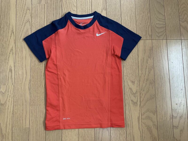 ★NIKE DRY-FIT メッシュ 半袖Tシャツ S(140) 赤×ネイビー ★
