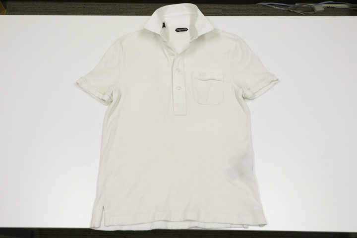厚手 TOM FORD トム・フォード TF ロゴマーク ポロシャツ 半袖 シャツ 襟付き コットン タオル地 綿100％ ホワイト 白 メンズ ドレス 46(M)