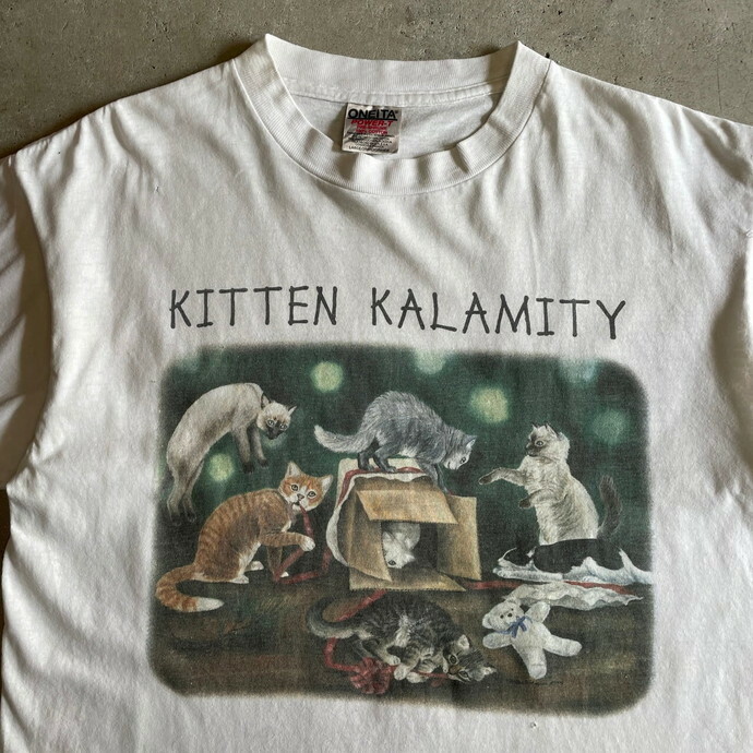 90年代 KITTEN KALAMITY 猫 アート アニマル プリント Tシャツ メンズL レディースXL相当